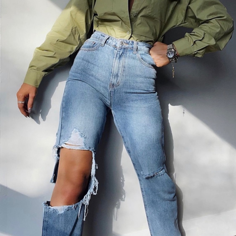 High Rise Ripped Jeans.